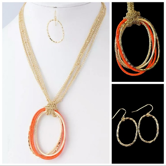 🎁 Art Deco Orange Oval Necklace - Picture 1 of 8